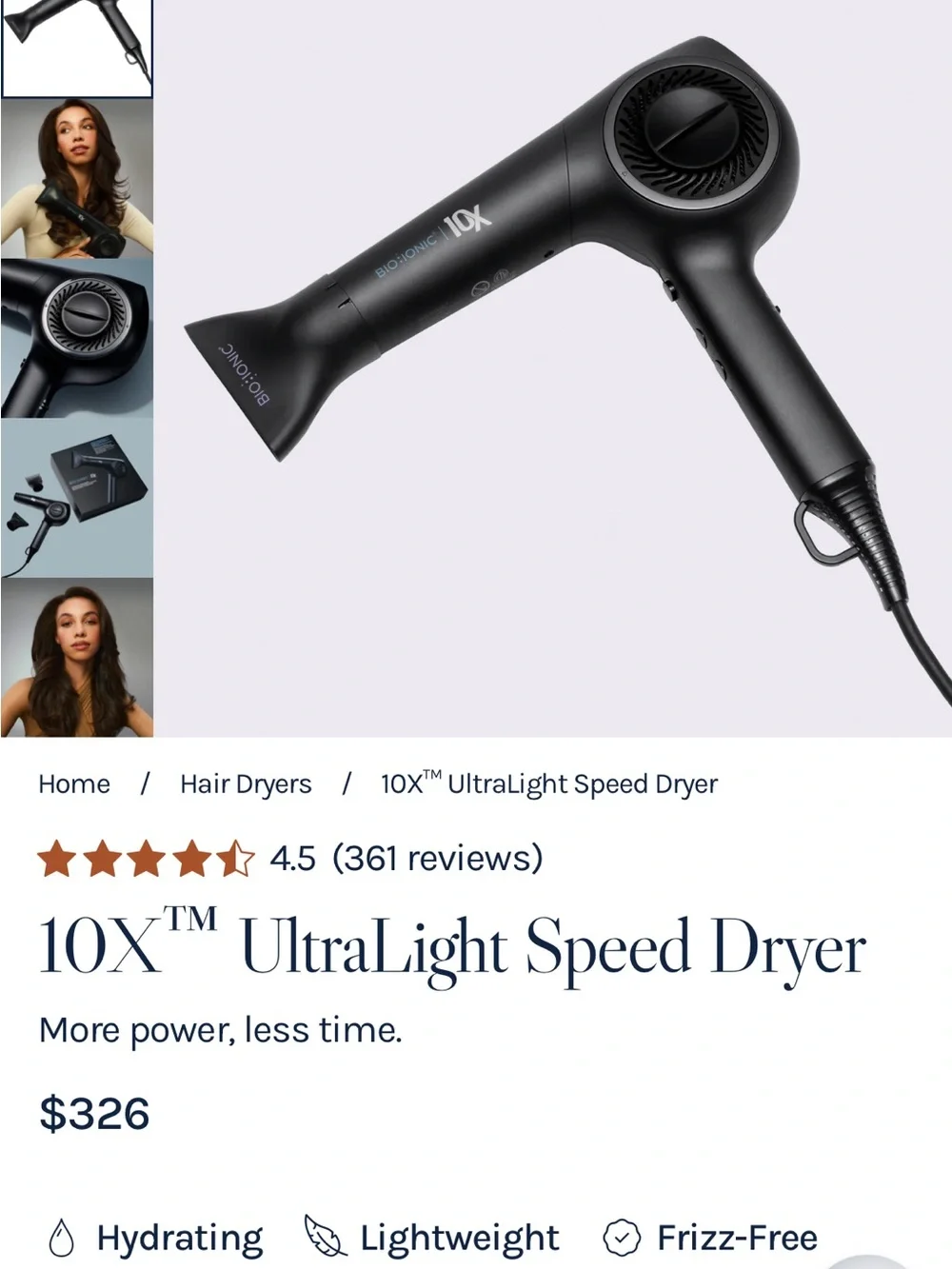 Bio Ionic 10X ultralight speed hair dryer SEE DESC. Fully operational NWOB